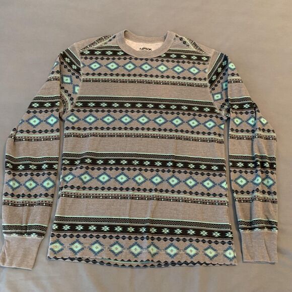 Carbon Other - Carbon Shirt Mens Small Gray Blue Aztec Thermal Long Sleeve Crewneck Waffle Knit